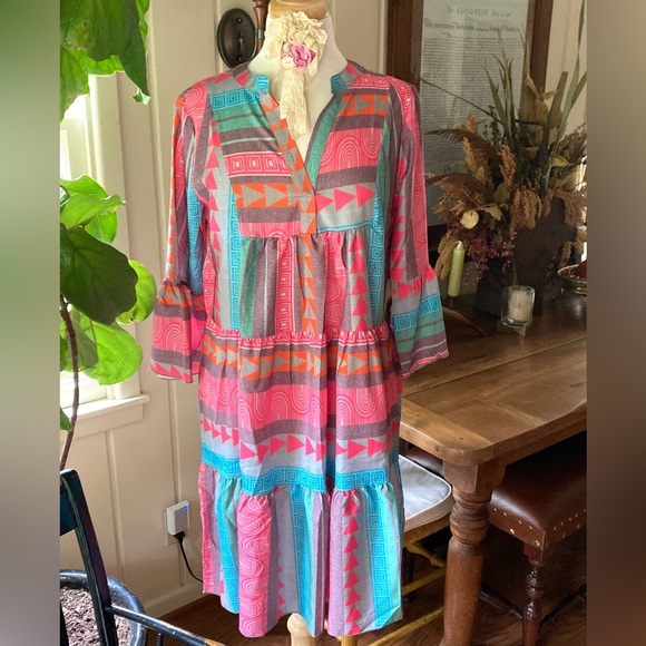Hyivo Dresses & Skirts - NWT PINK/BLUE PRINT SUMMER DRESS MEDIUM